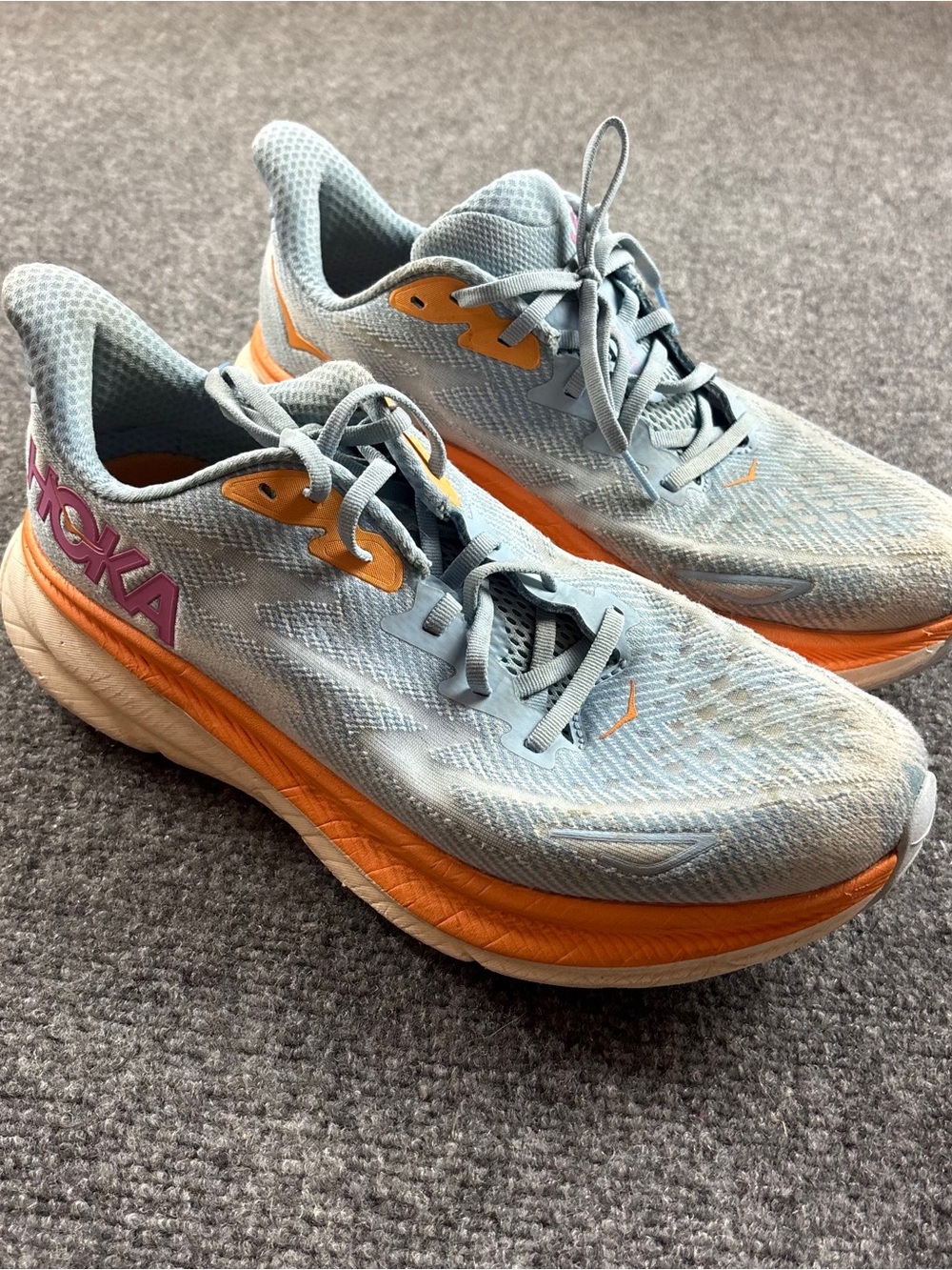 HOKA Women’s Clifton 9 Running Shoes Blue/Orange size: 11 - Picture 1 of 10